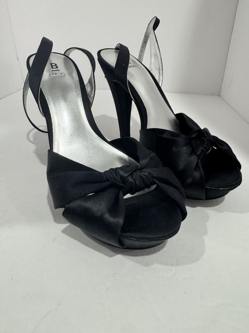 Bakers Black Satin Peep Toe Bow Heels High Heel Pumps Women’s Size 8